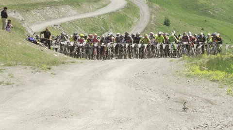Start of bicycle race in the mountain Stock Footage 37587694