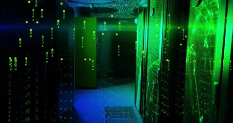 On start binary code streams materializing over data corridor then dispersing to Stock Footage 317228702