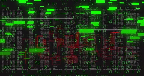On start binary digits drifting, red glitches flickering, blocks cascading Stock Footage 310637684