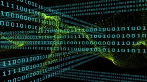 On start binary streams scrolling, mesh wave forming undulating twisting and Stock Footage 310659585