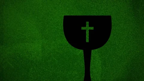 At start black chalice staying centered while green grunge backdrop shifting Stock Footage 328224173