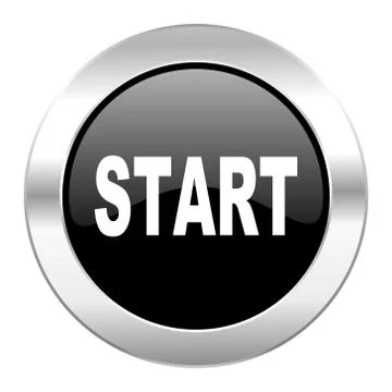Start black circle glossy chrome icon isolated. Stock Illustration
