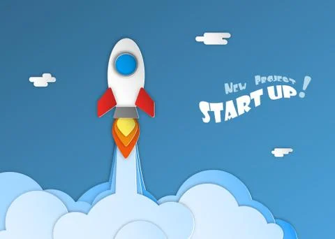 Start Up business concept. 3D vector cut paper styling illustration. Stock Illustration