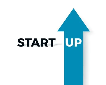 Start up business concept. Text Start with shadow and text Up on blue arrow.  Stock Illustration