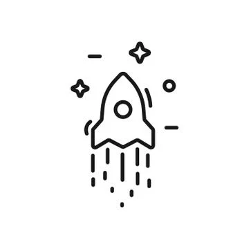 Start up business outlined line vector icon rocket and stars Stock Illustration