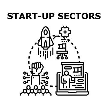 Start up business sectors expanding innovation and development Stock Illustration