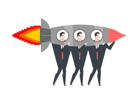 Start up. Business team in rocket. Office life vector illustration. Stock Illustration