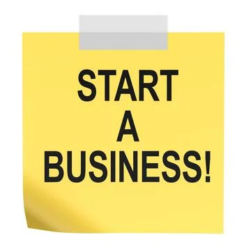 Start a Business, yellow sticky note. 3D rendering Stock Illustration