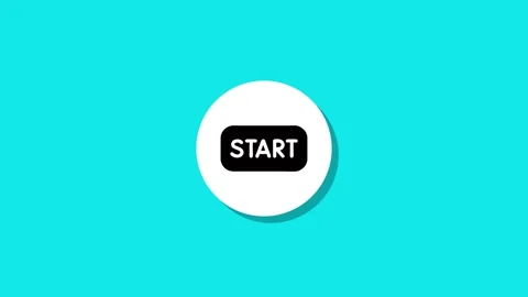 Start button animation on turquoise background with white circle and black .. Stock Footage 327762531