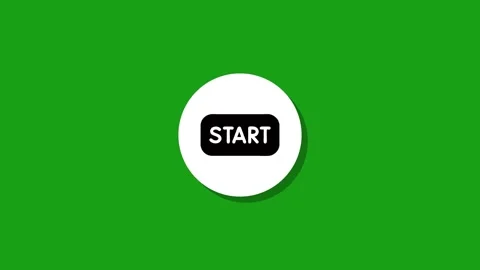 Start button appears on a white circle in a dynamic animation on a green sc.. Stock Footage 327762532