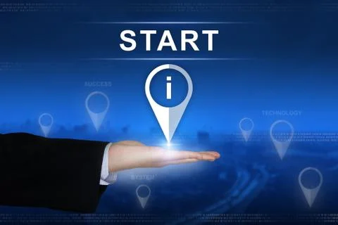 Start button on blurred background Stock Photos
