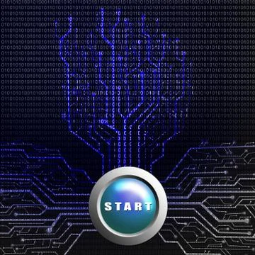 Start button on circuit board in Tree shape Stock Illustration