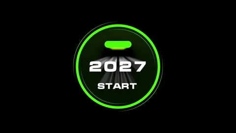 Start button with glowing 2027 text on black background Stock Footage 304832940
