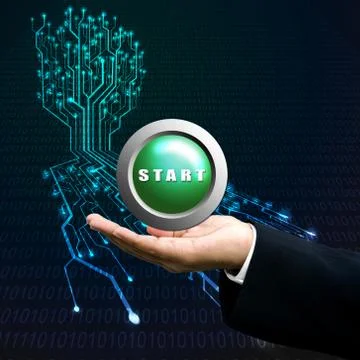 Start button on manager hand, Technology background Stock Illustration