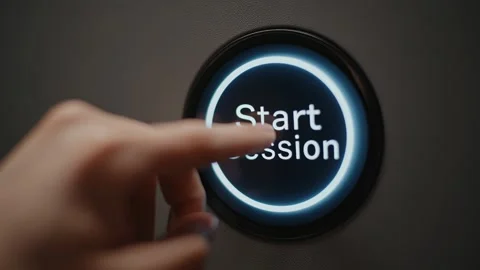 Start button pressed by finger digital interface glowing circle, AI generated Stock Footage 338024356