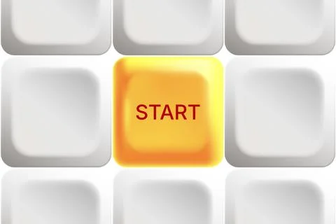 Start button stands out among white tiles, creating a strong visual metapho.. Stock Photos