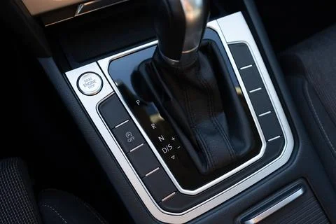 Start button to starting the car engine. Close-up of details of automatic Stock Photos