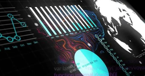 On start camera panning, 3D blob rotating and morphing, revealing Jan-Dec bars, Stock Photos