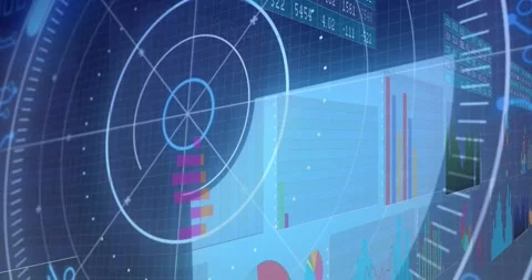 On start camera panning, data HUD sweeping radar, shifting bars, sliding panels Stock Footage 328365689