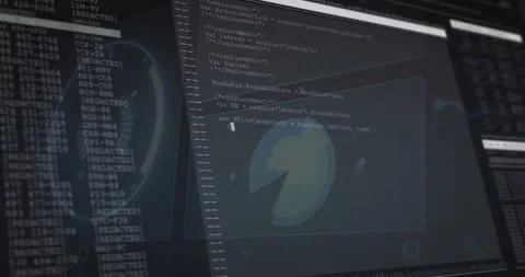 On start camera pulling back showing gauge, pie chart beside code pane growing Stock Footage 312845127