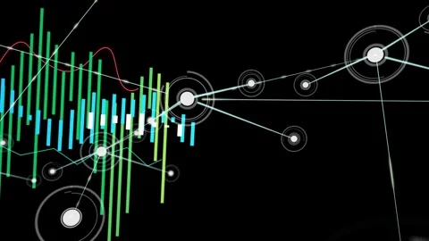 On start central node spawning connectors and bars, network expanding while Stock Footage 332867064