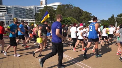 Start of a charity run in support of Ukraine Stock Footage