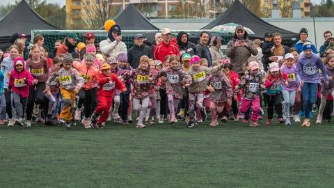 The start of the childrens race. Stock Photos