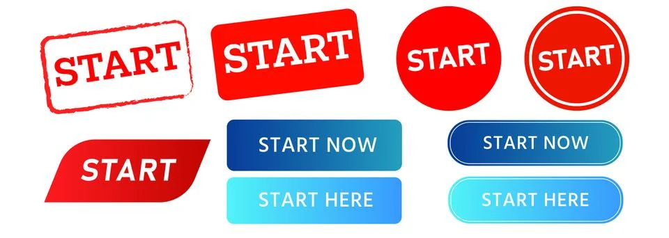 Start circle rectangle stamp and button design element for push control Stock Illustration