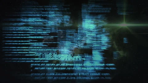 On start code fragments sliding glitching and merging into scrolling matrix Stock Footage 311663183
