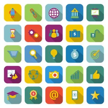 Start up color icons with long shadow Illustrazione stock