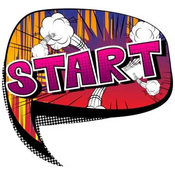 Start - Comic book style phrase on abstract background. Stock Illustration