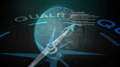 At start compass needle rotating clockwise over globe with code overlays showing Stock Footage 309681319