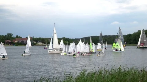 Before the start of the competition. Yachts on the water Stock Footage 94707130