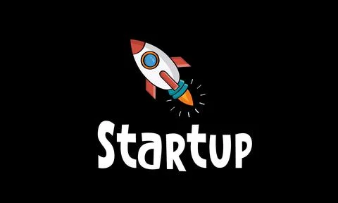 Start up concept - comic start up text with rocket launch. Illustrazione stock