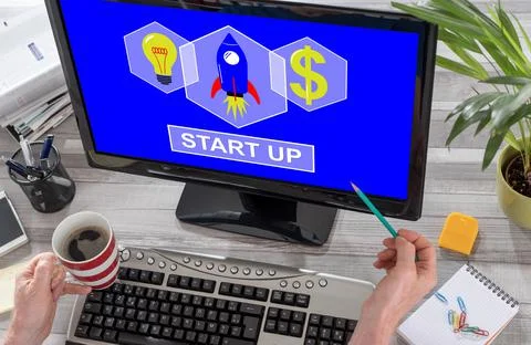 Start up concept on a computer Stock-Fotos