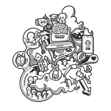 Start Up Concept Doodle Hand Drawn Vector Background Illustrazione stock