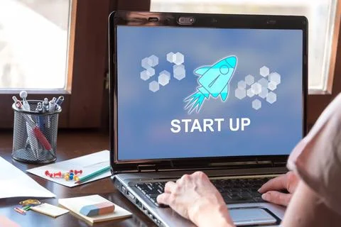 Start up concept on a laptop screen Фото