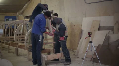 Start of construction of a boat at the shipyard Stock Footage 59560577