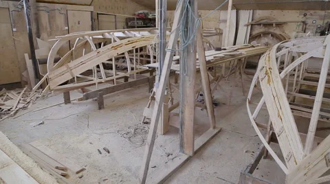 Start of construction of boats at the shipyard Stock Footage 59783240