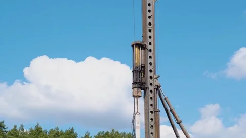 Start of construction, driving the first pile . Stock Footage 241578785