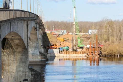 Start of construction of a new bridge. Stock Photos