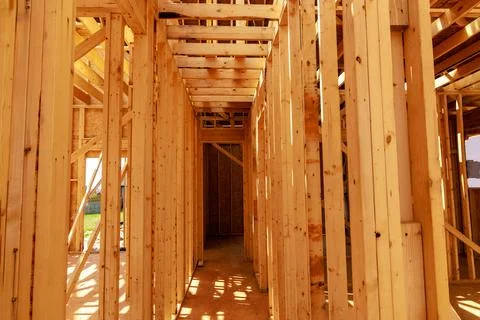 Start of construction of new house with framework. Stock Photos