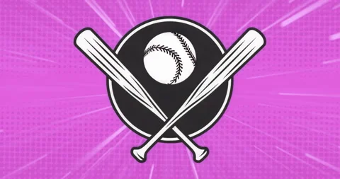 On start crossed bat emblem and ball showing bobbing and pulsing loops Stock Footage 315520073