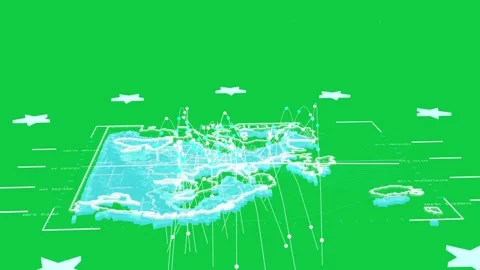 On start cyan 3D Europe map rotating, view pulling back, spiking, showing data Stock Footage 337549742