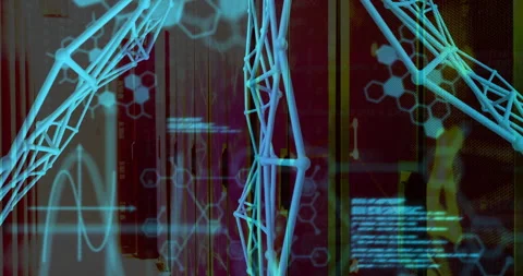 At start cyan 3D wireframe lattice emerging drifting right with code scrolling Stock Footage 311126221