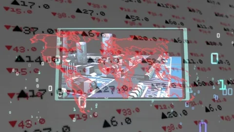 On start cyan frame showing points forming bust morphing into tunnel visualizing Stock Footage 334881869