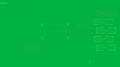 On start, cyan grid node pulsing, drawing red lines to map data to panels, Stock Footage 335780820