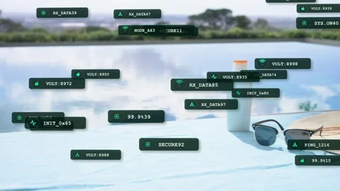 On start dark-green tags appearing top-down, clustering beside bottle and Stock Footage 333734891