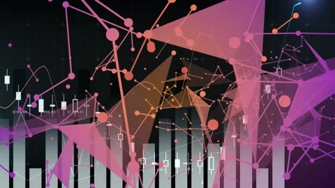 On start data-viz network overlay animating over charts, connecting nodes Stock Footage 333539656