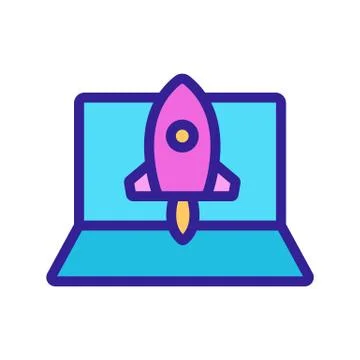 Start the device with a laptop vector icon. Isolated contour symbol illustration Иллюстрация